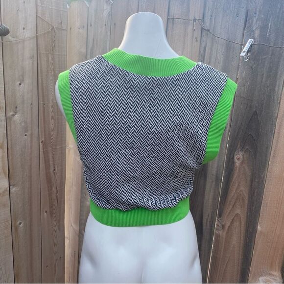 ZARA NEW Black / Green JACQUARD KINT CROPPED TOP size small NWT - Picture 6 of 11
